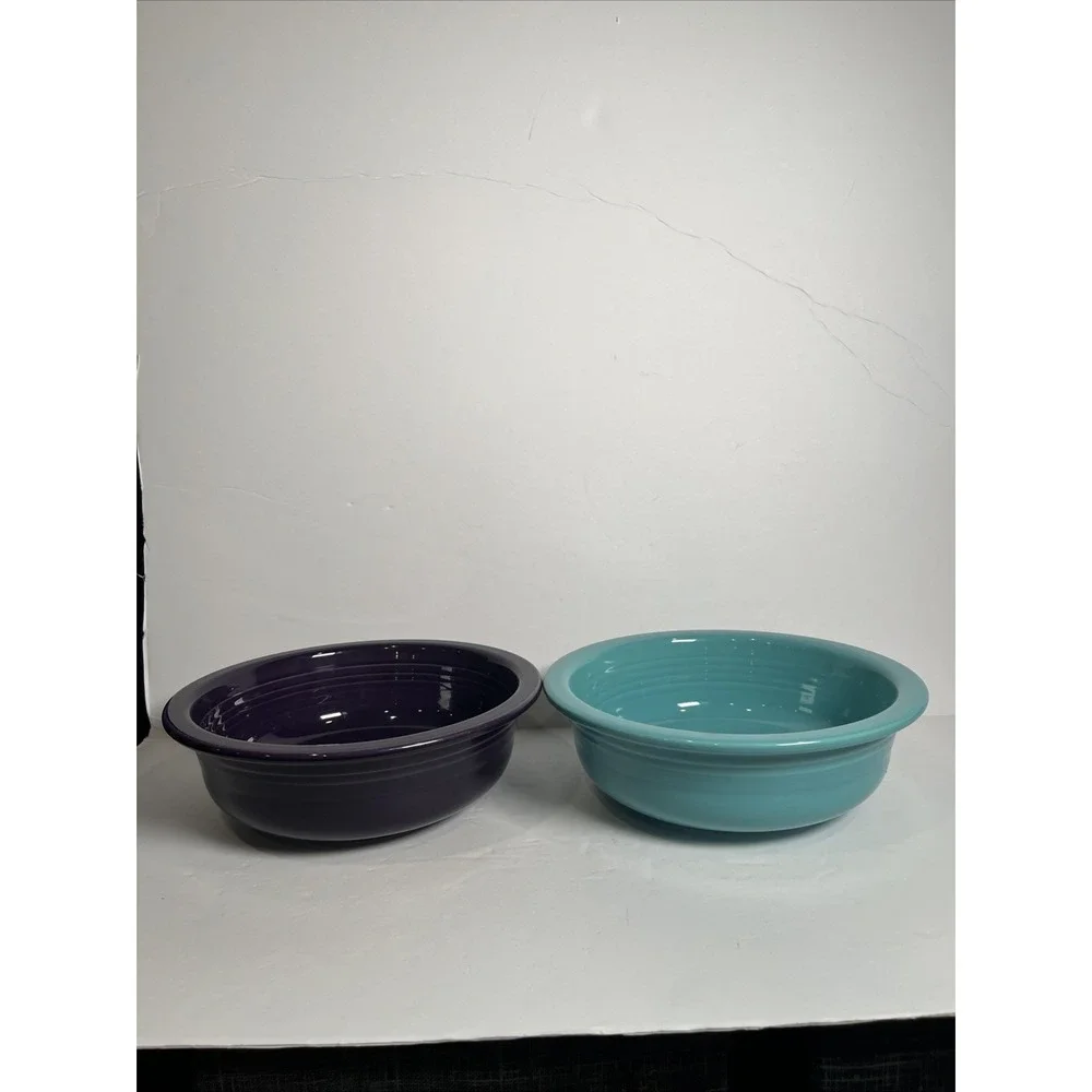 2 Fiesta Ware Pasta Bowl Turquoise Eggplant 8.25